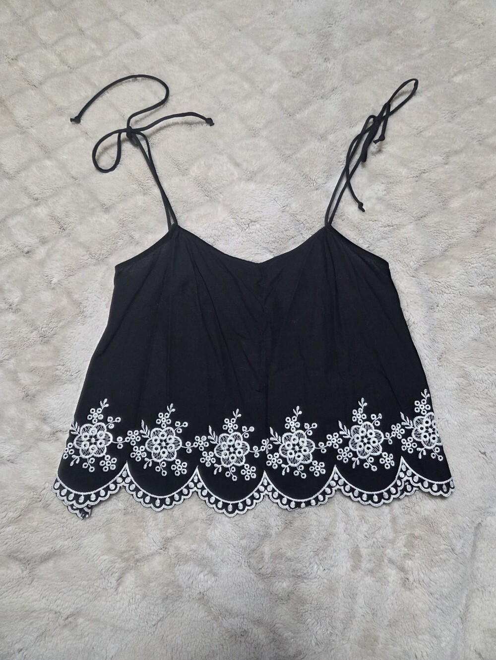 H&M Black Camisole with White Floral Embroidered Hem